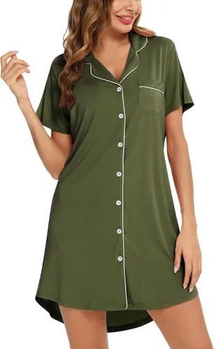 Miniatura 125 de Samring Camisón de pijama para mujer, manga corta/larga, con botones, camisón para dormir, camisón para novio, talla XXL