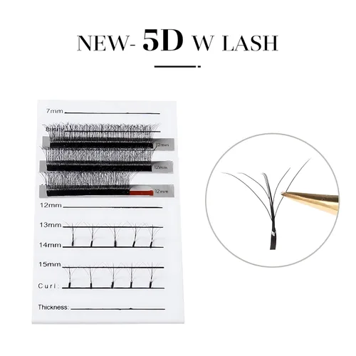 Miniatura 2 de Extensiones de pestañas en forma de 5D W, suministros de 0.003 in de grosor, rizo D, 0.315-0.472 in, bandeja mixta, pestañas suaves y esponjosas