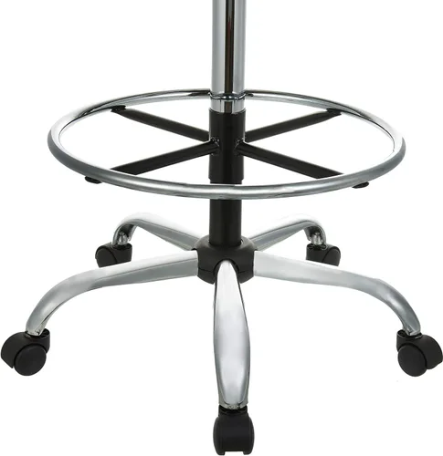 Miniatura 4 de Amazon Basics Taburete de bar de spa ajustable multiusos con reposapiés resistente, cojín de soporte para la espalda, giratorio de 360° y ruedas