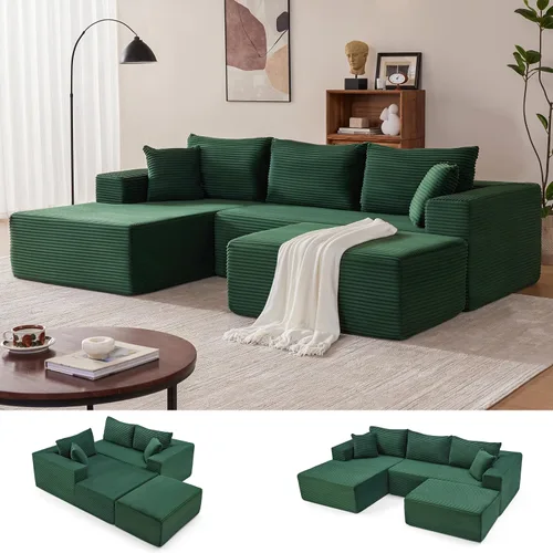 Miniatura 14 de Mangodan Sofá seccional Cloud, sofá deshuesado para sala de estar, sofá modular con asiento profundo, cómodo sofá esponjoso en forma de L con diván