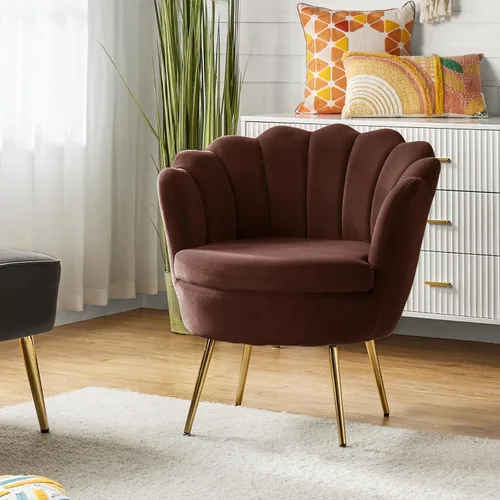 Miniatura 30 de HULALA HOME Silla decorativa moderna de terciopelo con respaldo en forma de concha, bonito sillón para sala de estar, dormitorio con patas doradas