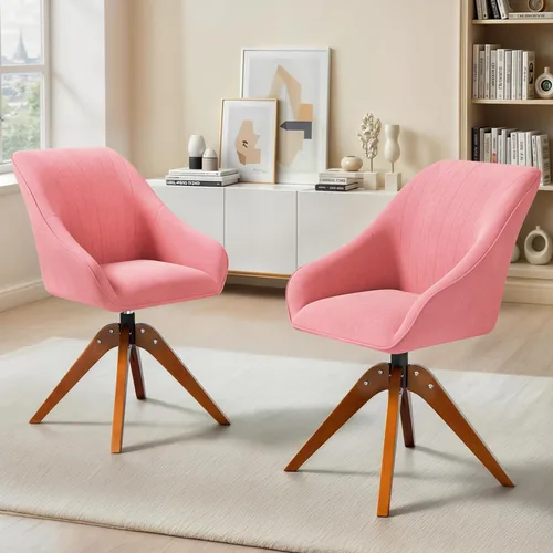 Miniatura 9 de MoNiBloom Silla giratoria decorativa, sillón moderno de mediados de siglo con patas de madera maciza, silla de escritorio de oficina en casa, sin