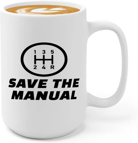 Carguy Taza de café 15oz Blanco -guarde los manuales - Funny Sarcasm Car Lover Owner Enthusiast Mechanics Racing Street Racer Road Trip Organized