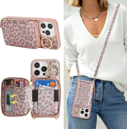 Miniatura 34 de Funda Cartera Bandolera para iPhone 11, Cuero PU Cremallera Bolso Cartera Funda Plegable con Tapa, Funda Folio con Soporte con Ranuras para Tarjetas