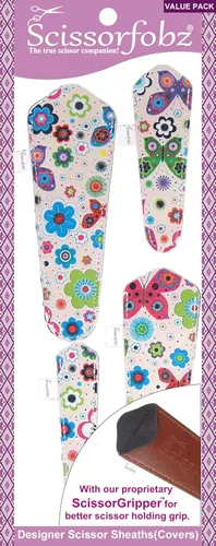 Miniatura 9 de Fundas protectoras para tijeras de diseñador, 4 unidades, tamaño surtido, diseño floral victoriano azul #4-304 Jardín floral victoriano azul