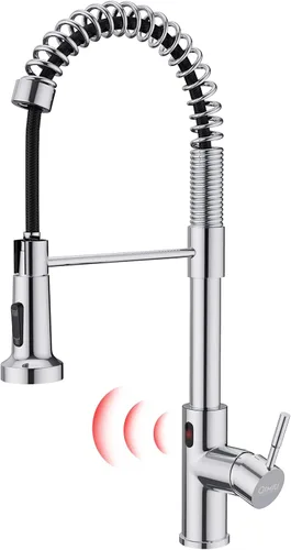 Miniatura 23 de GIMILI - Grifo de cocina sin contacto con resorte y rociador extraíble, sensor de movimiento, activado de manos libres inteligente, una sola manija
