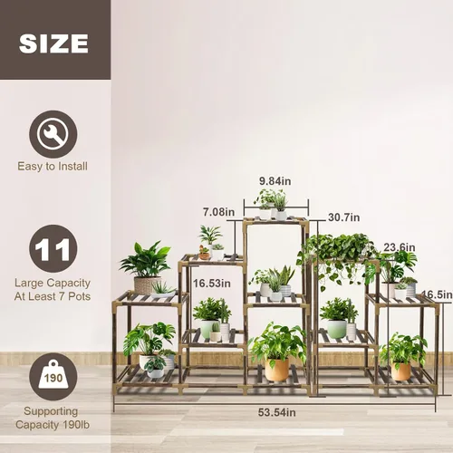 Miniatura 4 de Soporte para plantas para interiores y exteriores, estante esquinero de 11 niveles para múltiples plantas, combo de estante grande de madera