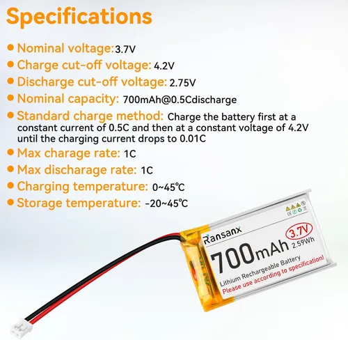 Miniatura 4 de Batería Lipo de 3.7 V 700 mAh 702540 Batería recargable de polímero de litio con conector Micro JST 2.0 Circuito de protección integrado