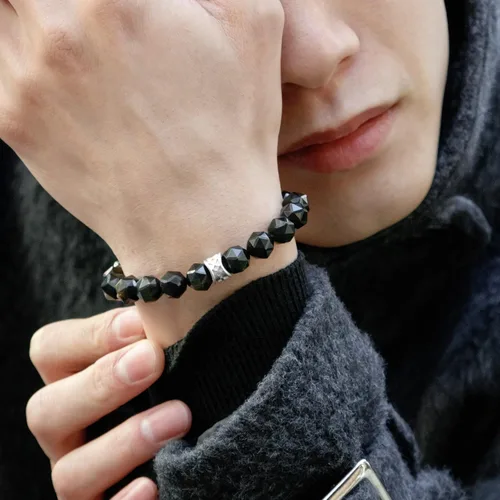 Miniatura 14 de AWNL Pulsera de cuentas para hombre con dije de plata de ley de 0.394 pulgadas (0.394 in) de oro, obsidiana y ojo de tigre natural, regalo