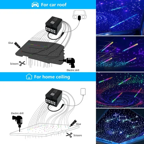 Miniatura 8 de AKEPO 36W 4 Color Twinkle & RGB Estrella fugaz de 2 en 1, luces de fibra óptica, kit de 1800pcs+240pcs de fibras ópticas de 0.03in 13.1ft