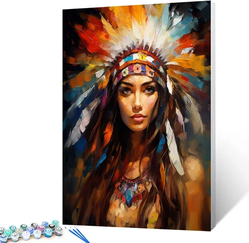 Miniatura 13 de Tucocoo Pintura por números para adultos, kits de pintura al óleo digital sobre lienzo con pinceles y pigmento acrílico, hermoso retrato de niña