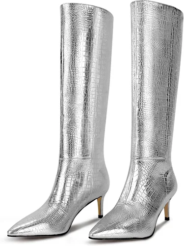 Miniatura 21 de wetkiss Botas altas hasta la rodilla para mujer, con tacón de gatito y diseño de punta puntiaguda, clásicas y sexys
