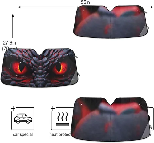 Miniatura 4 de Parasol plegable para parabrisas de automóvil, diseño de dragones, ojos negros y rojos, bloquea los rayos UV, parasol delantero
