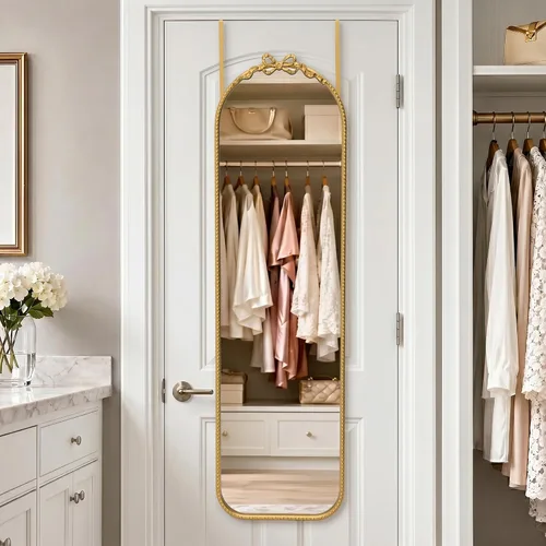 Miniatura 8 de Besdomus Espejo Redondo Dorado con Lazo: Espejo de Baño Moderno de 27" - Espejos de Tocador Ornamentados Tradicionales Barrocos