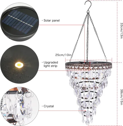 Miniatura 5 de Lámpara solar colgante de cristal acrílico para exteriores, luces decorativas para jardín, luces LED brillantes y cálidas y tira LED de 5 pies
