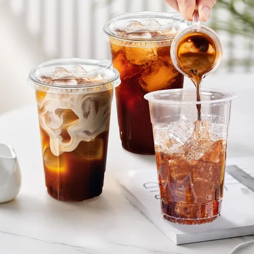 Miniatura 5 de Clawsoff 20 oz 100 Pack Clear Plastic Cups with Lids, Sturdy Iced Coffee Cups with Sip Lids, Disposable Food Safe Smoothie Cup for Cold Drinks