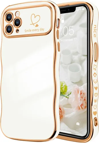Miniatura 13 de LCHULLE Funda para iPhone 12 Pro para mujeres y niñas, lindo marco ondulado con forma rizada con patrón de corazón de amor, cubierta de protección
