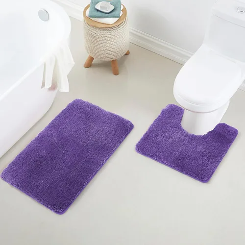 Juego de 2 alfombras de baño de microfibra gruesa y suave, contorno en forma de U, lavables a máquina, alfombras de baño absorbentes, alfombrilla de