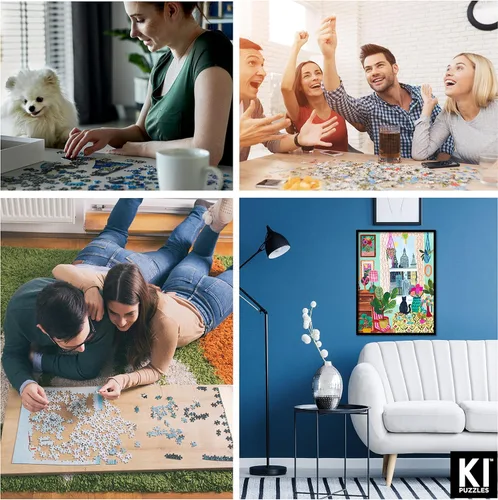 Miniatura 9 de Rompecabezas de 500 piezas para adultos Colección Hygge Gato en la Ventana Rhi James Tablero Azul y Vela de KI Puzzles