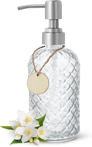 Miniatura 14 de Topsky Dispensador de jabón de vidrio con bomba de plástico, dispensador de jabón de manos líquido de 330 ml, bomba a prueba de óxido para cocina