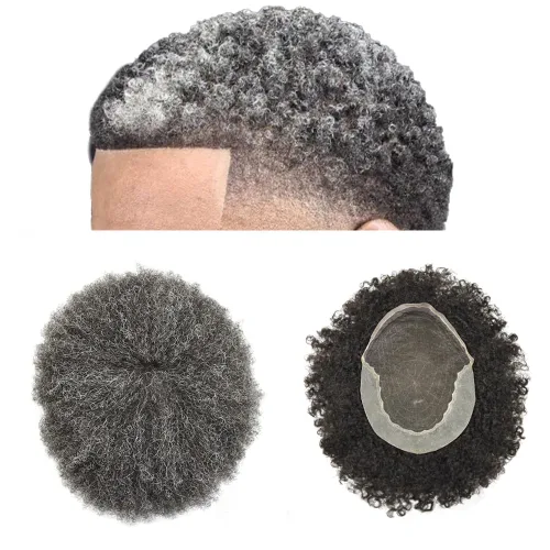 Miniatura 13 de Afro Toupee para hombres negros encaje tupé rizado rizado sistema de reemplazo indetectable Afro unidades de cabello para hombre negro 8X10 Off OFF