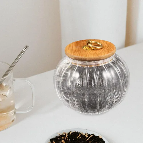 Miniatura 8 de PRETYZOOM Recipiente de cristal en forma de calabaza, tarro de almacenamiento transparente de 27.1 fl oz/27 oz con tapa hermética, tarro de dulces