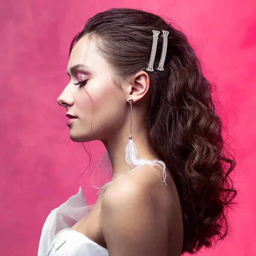 Miniatura 5 de Pinzas para el cabello con diamantes de imitación, 4 unidades, pinzas para el cabello de cristal brillante, color plateado, pequeñas pinzas