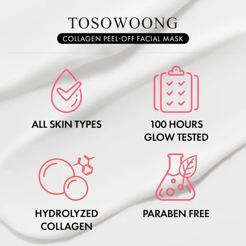 Miniatura 7 de TOSOWOONG Mascarilla de colágeno hidrolizado, mascarilla facial despegable para elasticidad, hidratación, brillo, piel de vidrio, hidratante facial