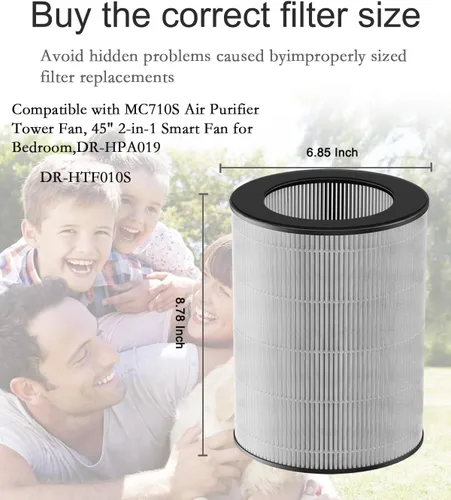 Miniatura 4 de Paquete de 2 filtros purificadores de aire DR-HPA019 compatibles con ventilador de torre purificador de aire MC710S, DR-HTF010S, filtro de repuesto
