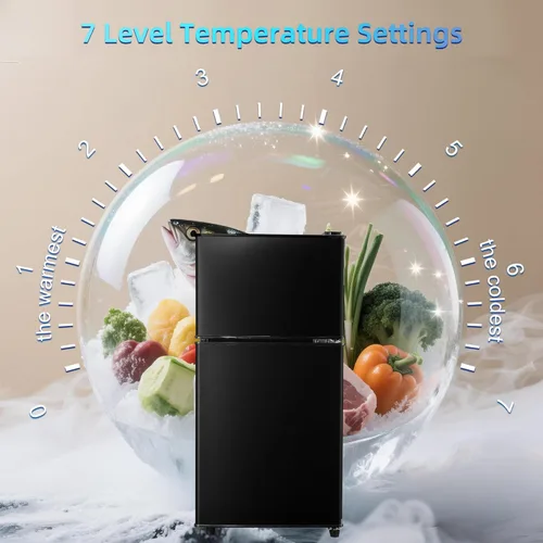 Miniatura 4 de Refrigerador dormitorio con congelador, refrigerador pequeño de 3.45 pies cúbicos con congelador para apartamento, temperatura ajustable de 7