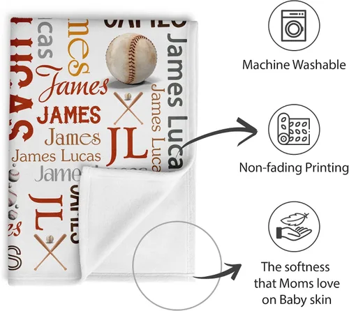 Miniatura 6 de Manta de bebé personalizada de béisbol para niños, regalos personalizados para bebés con nombre, mantas de vellón con monograma (béisbol 173)