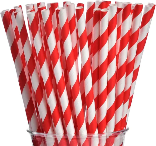 ALINK 100 pajitas rojas, pajitas de papel biodegradables rojas y blancas a rayas para fiestas, eventos, manualidades, suministros de decoración de