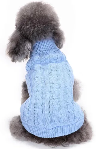Suéteres tejidos para perros pequeños, sudadera cálida para mascotas y gatos, ropa de invierno, suéter para gatitos y cachorros (Grande, azul claro)