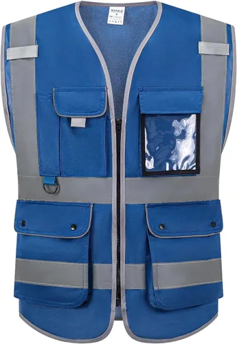 Miniatura 5 de XIAKE Chaleco de seguridad reflectante para hombres y mujeres, chaleco de alta visibilidad clase 2 con bolsillos, cumple con las normas ANSI Malla