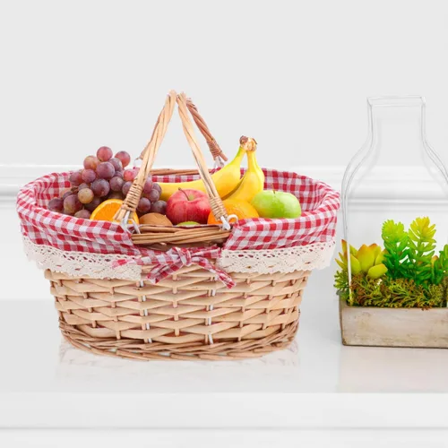 Miniatura 7 de HANABASS Cesta de picnic ovalada de mimbre tejida con asas dobles para recolección de huevos, dulces, compras, acampar al aire libre, almacenamiento