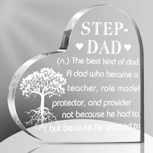 Regalos para el Día del Padre, placa acrílica con corazón para el Día del Padre, regalos para padrastro de hija, hijo, hijastro, hijastro, regalo de