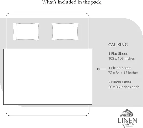 Miniatura 6 de Linen Home Juego de sábanas 100% de percal de algodón, fresco, ligero, sólido, California king, 4 piezas, 1 sábana encimera, 1 sábana ajustable, 14