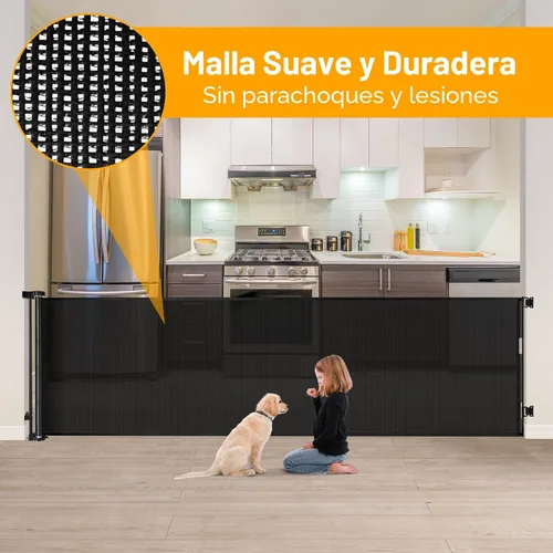 Miniatura 7 de Puertas de bebé extra anchas de 100 pulgadas para gran apertura, puerta retráctil para interiores para perros, puertas para cachorros para la casa