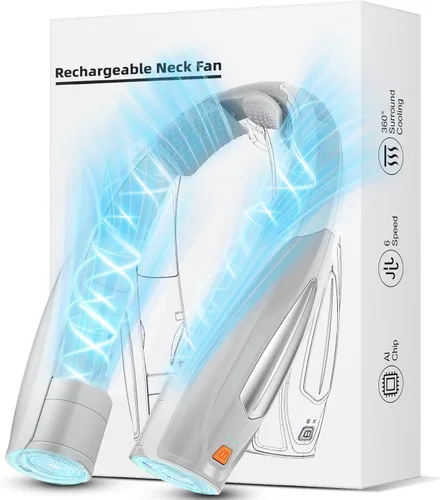 Miniatura 10 de Hionly Ventilador de cuello AI, ventilador personal portátil ajustable de 6 velocidades, recargable, batería de 6000 mAh de enfriamiento más rápido