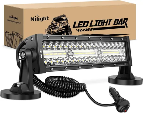 Nilight - Barra de luz LED de 13.5 pulgadas, triple fila, encendido por encendedor de cigarrillos, base magnética fuerte, combo de punto y de Barra