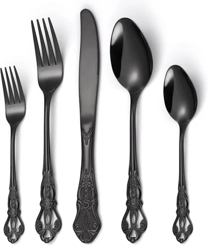 Miniatura 14 de Juego de cubiertos dorados de 20 piezas con tenedor para pastel, juego de cubiertos de acero inoxidable para 4, utensilios de cocina con mango