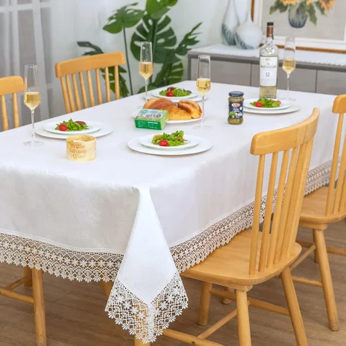 Miniatura 8 de Camino de mesa rectangular de granja de encaje beige premium, impermeable, a prueba de aceite, a prueba de derrames, antiencogimiento, suave