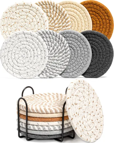 Effectyou 8 posavasos para bebidas con soporte, 8 colores absorbentes para bebidas, posavasos minimalistas, juego de posavasos de algodón, posavasos