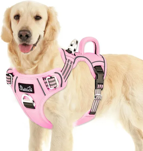 Miniatura 14 de SlowTon Arnés para perro sin tirones, arnés resistente sin estrangulamiento para mascotas, con 2 clips para la correa y mango vertical de fácil