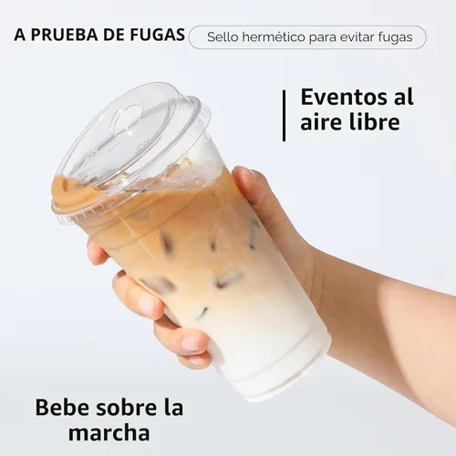 Miniatura 5 de AOZITA 100 unidades de vasos desechables de plástico de 24 oz con tapas sin pajita, vasos de plástico transparentes para café helado, ideales