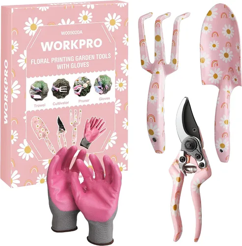 Miniatura 14 de WORKPRO Juego de herramientas de jardín de aluminio, 4 piezas de herramientas de jardín de mano resistentes con caja que incluye paleta, rastrillo