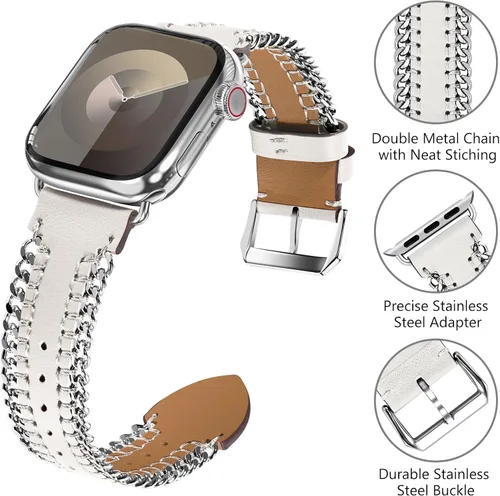 Miniatura 3 de WINGLE for Apple Watch Band Women 38mm 40mm 41mm 42mm 44mm 45mm 46mm 49mm Series 11 10 9 8 7 6 5 4 3 2 1 SE 3/2/1, Dressy Band Stainless Steel Chain