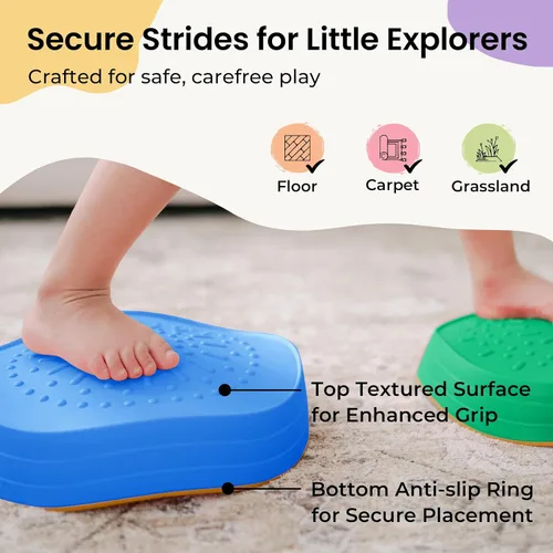 Miniatura 3 de Tiny Land Piedras para pisar para niños, 5 piezas Piedras antideslizantes para niños pequeños, Piedras sensoriales para promover el equilibrio