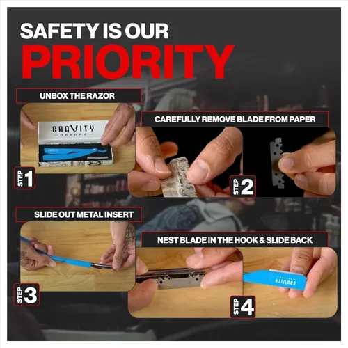 Miniatura 7 de GRAVITY RAZORS Kit profesional de maquinilla de afeitar recta, exposición mínima, incluye 10 cuchillas premium, 0.020 in expuestas, rojo
