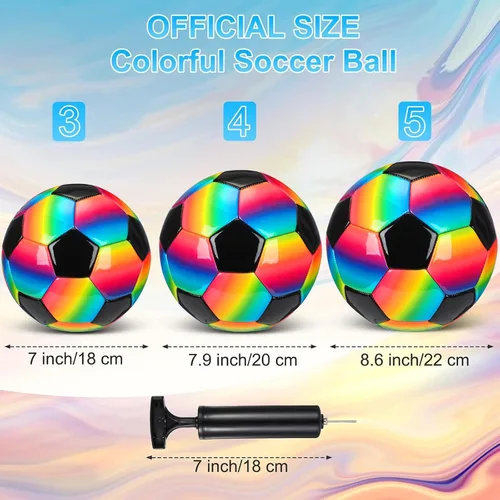 Miniatura 2 de Retisee Balón de fútbol de arcoíris con inflador, tamaño oficial, para interiores y exteriores, suave, inflable, para niños, adolescentes y adultos